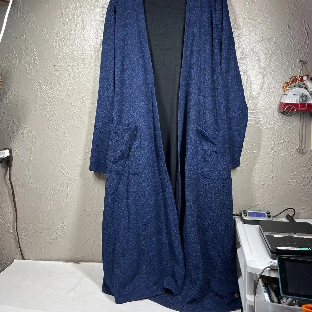 LuLaRoe Sarah Duster Long Cardigan Sweater Womens Navy Blue Pockets size‎ medium